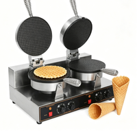 Machine à gaufres et cornets de crème glacée professionnelle à double tête en acier inoxydable avec contrôle de température pour les snack-bars