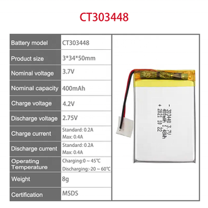 Baterai Li-polymer Berkualitas Tinggi 303448 3.7v 400mah Baterai Lipo untuk Perangkat Digital IOT - Product Image 3