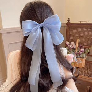 Jepit rambut ikatan simpul elegan, aksesori rambut pita kupu-kupu besar Korea dengan klip pegas logam untuk wanita - Product Image 1