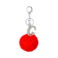 Porte-clés pendentif en alliage avec lettre anglaise incrustée de diamants, en fausse fourrure douce et écologique, 26 couleurs, accessoire de sac, vente chaude