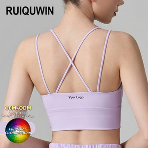 RUIQUWIN 2026 Custom Women's Solid Color Sexy <b>Cross</b> Back Fitness Sports Bra Light Support Breathable Yoga <b>Top</b> for Running Gym - Product Image 1