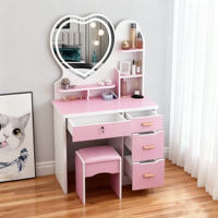 Bureau de maquillage en bois de style nordique avec miroir éclairé par LED et tiroir de rangement pour la chambre ou la salle de bain des filles