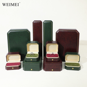Boîte à bijoux octogonale élégante et moderne WEIMEI en papier vert émeraude pour mariage, fiançailles, avec logo personnalisé - Product Image 3