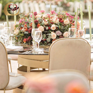 Juego de mesa de comedor para eventos de boda con base de metal dorado para salón de banquetes - Product Image 3