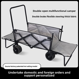 Chariot de camping extérieur à double ouverture avec fonction de réclinaison pour enfants et roues tout-terrain, remorque pliable portable - Product Image 4