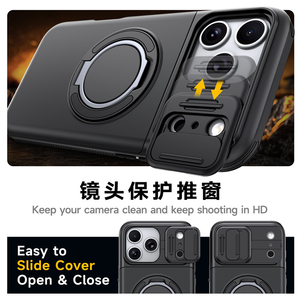 Support magnétique pour voiture 360° °   Étui de téléphone avec support rotatif, cache-caméra coulissant et fente pour cartes, compatible iPhone 17 Pro Max et Samsung S26 - Product Image 3