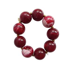 Fashion Beaded <b>Bracelet</b> <b>Red</b> Agate Round Beads Gold Plated 316L Stainless Steel Stretchable Jewelry For Women - Product Image 1