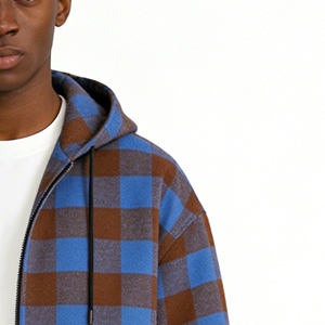 Sudadera con Capucha de Diseñador de Alta Calidad, Patrón a Cuadros Personalizado, Sudadera Reversible con Cierre, Hombros Caídos, Sudadera Extra Grande <span class=keywords><strong>para</strong></span> Hombre - Product Image 2