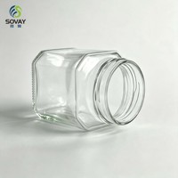 Pot en verre transparent carré de 320 ml avec couvercle à vis noir, récipient en verre à col fileté pour le miel, la confiture, la sauce chili, l'emballage alimentaire