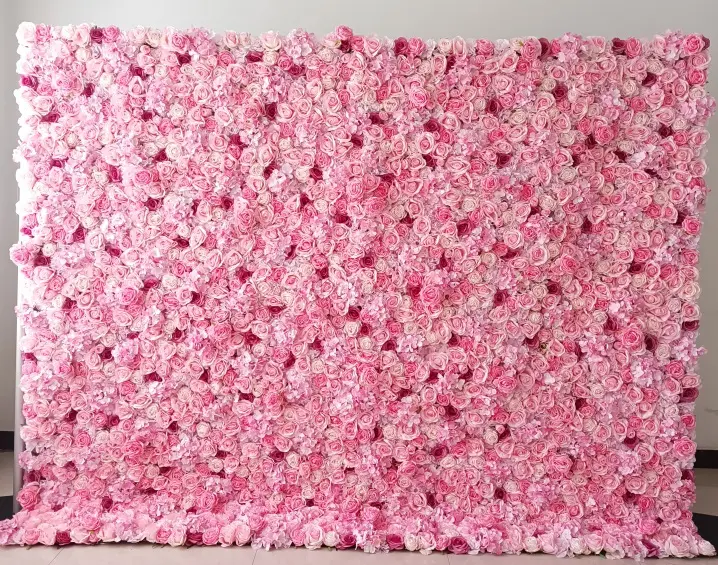 0495 गुलाबी गुलाब हाइड्रेंजिया कपड़े ने शादी समारोह पार्टी सजावट के लिए कृत्रिम फूल कपड़े आधार दीवार तैयार की