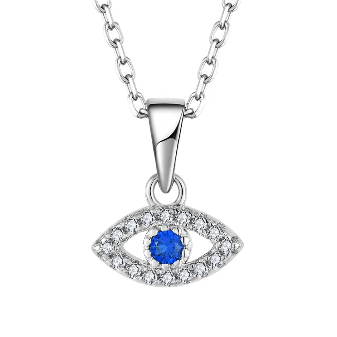 مخصص سحر العين 5A الزركون النساء هدايا الروديوم مطلي 925 الفضة الاسترليني الأزرق مجوهرات قلادة من الأحجار الكريمة