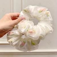 Vente en gros de chouchous pour cheveux en tulle floral élégant, à motif floral, très élastiques, pour mariages, fêtes et vacances