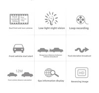 Caméra de recul pour voiture avec double objectif, connexion USB, assistant de conduite ADAS, compatible avec la navigation Android, enregistrement en boucle automatique