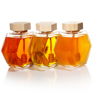 Customs 100Ml 380Ml 730Ml Honey Jar Jam Pickle Hexagon Glass Honey Jar With Lid