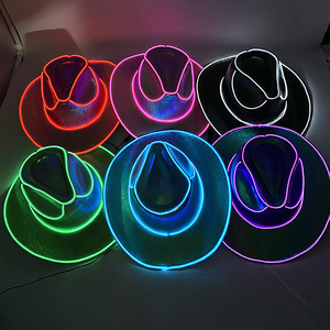 Chapeau de cow-girl lumineux à LED avec bord <span class=keywords><strong>blanc</strong></span>, chapeaux de cowboy rouges pour les fêtes de Noël, accessoires <span class=keywords><strong>photo</strong></span>, décoration de festival, chapeau de Père Noël - Product Image 5
