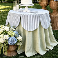 Nappe ronde à double couche à volants festonnés pour décoration de fête de jardin, housse de table à jupe plissée
