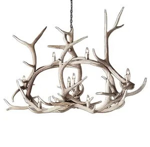 Modern Nordic Rustic style Resin Antique Antler Indoor Lighting Hotel and Coffee Shop Decorated Antler Chandelier 72" AC005/10