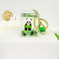 Gantungan Kunci Akrilik Bentuk Panda Pemakan Bambu, Jam Pasir, Pasir Mengalir UV, Kartun, Glitter Mengambang, Suvenir, Hadiah, Grosir, Partai Besar