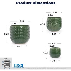 Pots de fleurs en céramique émaillée pour plantes d'intérieur/extérieur, texture bulle, vert foncé, 5, 7 et 9 pouces, ensemble de pots - Product Image 5