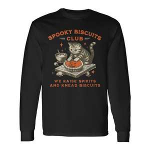 Camiseta de manga larga Spooky Biscuits Club con diseño de gato de Halloween y tema de galletas amasadas - Product Image 1