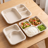 Barquette à lunch 100% compostable en bagasse de canne à sucre, conteneur jetable multi-compartiments pour plats à emporter, personnalisable