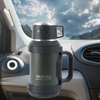 Bouilloire de voyage isotherme en acier inoxydable noir de 4000 ml, légère et portable avec poignée et couvercle, isolation thermique de 12 à 24 heures