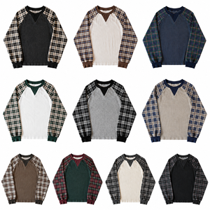 T-Shirt in Tessuto Waffle di Cotone 220 GSM con Stampa <span class=keywords><strong>a</strong></span> Quadri sulle Maniche, Logo Personalizzato Ricamato, Maniche Raglan Lunghe - Product Image 2