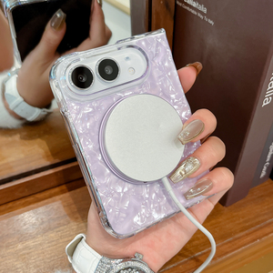 Coque antichoc en PC à motif de feuille de perle scintillante avec support magnétique pour iPhone Duo, téléphone pliable, vente en gros, personnalisation OEM - Product Image 4