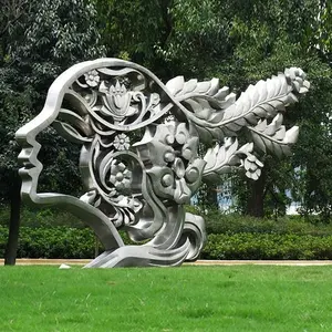 На открытом воздухе большая абстрактная нержавеющая сталь металлическая 3d человеческая скульптура лица
