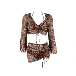 Costume da bagno intero HDJ con stampa leopardata, taglie forti, controllo pancia, scollo a V profondo, allacciatura all'americana, per donna SQ66202 - Product Image 1