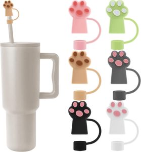 Embout de paille anti-poussière en silicone/PVC motif patte de chat, 0,4 pouce, rose, noir, blanc, vert, marron, multi-usages, pour pailles de 10 mm de diamètre - Product Image 1