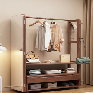 Modern Wood <b>Coat</b> Rack <b>with</b> <b>Shelves</b> and <b>Hooks</b> Freestanding Entryway Storage for Bedroom Living Room Furniture Minimalist Design - Product Image 1