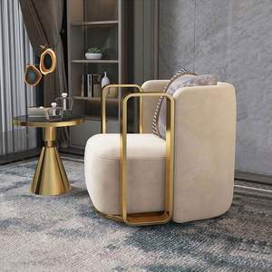 Ghế xoay thư giãn hiện đại bọc vải nhung cao cấp, khung kim loại mạ vàng, ghế sofa đơn cho phòng khách - Product Image 2