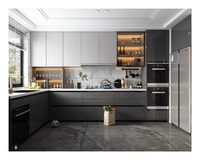Panneau moderne étanche en forme de U Mdf porte intelligente armoire à tiroirs encre noir armoires de cuisine murales en acier inoxydable