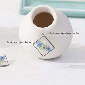 Подвеска и серьги «Забудь меня не янтарные», с синим посеребренным покрытием, в богемном стиле, ювелирные изделия из настоящего цветка, серьги с прессованным цветком - Product Image 2