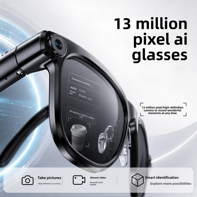 Cross-border AI Smart Glasses M08E TR90 Frame 13MP High-Definition Camera Image Stabilization All-Object Recognition