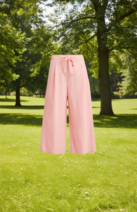 Pantalones Culottes de Cintura Alta, Largos hasta la Rodilla, de Crepé, con Cordón, Plisados, de Color Sólido, Casuales, para Verano, Holgados, para Mujer - Product Image 2