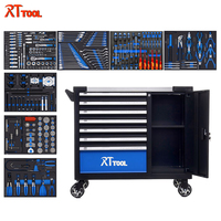 Chariot à outils RTTOOL avec armoire latérale, 7 tiroirs, système de verrouillage à clé, style classique, garantie de 3 ans, rangement
