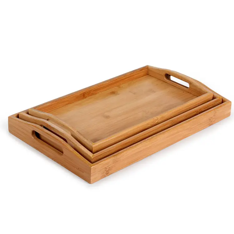 Hot Wood Serving Tray mit Handles, Bamboo Serving Tray für Food, Breakfast, Dinner, Ottoman Coffee Table, Parties, Restaurants