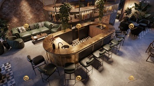 Concept d'intérieur de bar industriel, design de comptoir de bar commercial métallique, canapé en cuir vintage pour salon, design de bar classique - Product Image 5
