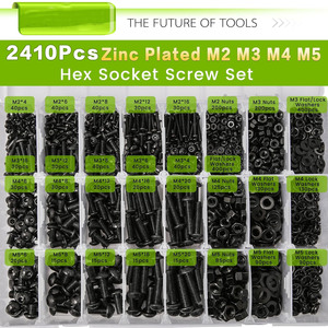 Hex <b>Socket</b> Button Head <b>Screw</b> Set 2410pcs M2 M3 M4 M5 ISO7380 Alloy Steel With Nuts Washers Tool Kit - Product Image 4