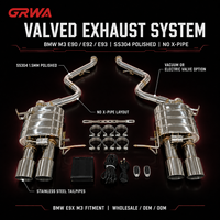 Sistem Knalpot Valvetronic GRWA Hot Sale E92 M3 untuk BMW E90 E93 SS304 Poles Berkilau Tanpa X-Pipe Ujung Knalpot Stainless Steel