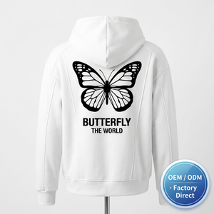 <span class=keywords><strong>Felpa</strong></span> con Cappuccio Bianca da Uomo Personalizzata OEM/ODM con Logo, Stampa a Farfalla sul Retro, Alta Qualità, Stile Streetwear Oversize - Product Image 1