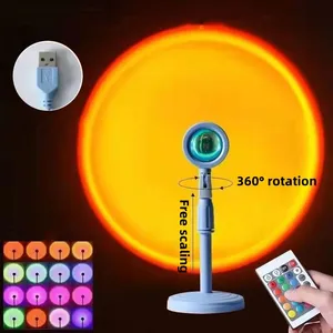 16 Colors RGB Dimming 360 Degree Rotation Remote Control USB Plug LED Rainbow Sunrise Sunset stretchable Projector Light