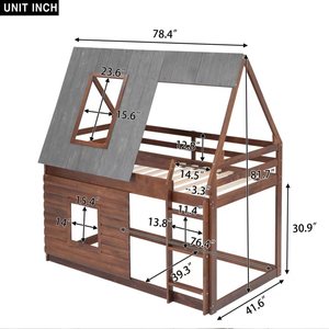 Cama litera de madera color marrón oscuro de 1.2m tamaño individual con escalera para dormitorio infantil - Product Image 2