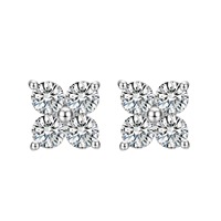 Pendientes de Oro Sólido de 18K con Trébol de Cuatro Hojas y Diamantes Cultivados en Laboratorio para Mujer, con Cierre de Rosca, Joyería Minimalista