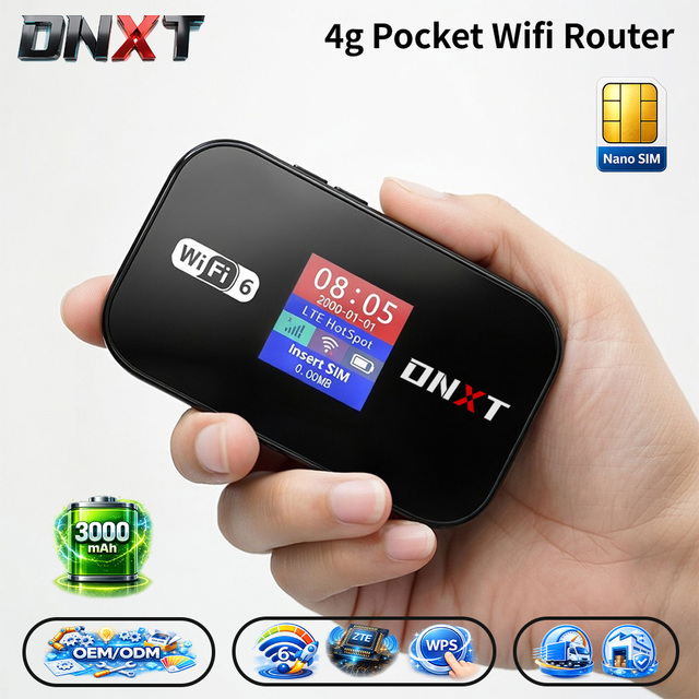 DNXT Pocket Wifi WiFi6 300Mbps 4g Router WPS 3000mAh Routeur Wifi De Poche AP Mode Type-C Pocket Wifi Wireless for Travel Use