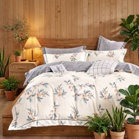 Parure de lit florale en polyester, housse de couette quatre pièces, ensemble de literie imprimé en tissu floral, 2 taies d'oreiller, parure de lit respirante