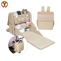 Sac à dos multifonctionnel pour bébé, idéal pour les sorties et le quotidien, avec double bandoulière et fixation pour poussette, porte-bouteille et matelas à langer.