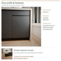 Ensemble de meubles de cuisine sur mesure, portes modernes en PVC thermoformé, conception modulaire, aménagement en îlot et rangement par tiroirs